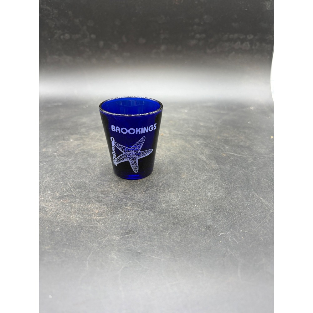 Brookings Oregon Souvenir Shot Glass Cobalt Blue Starfish Travel Barware